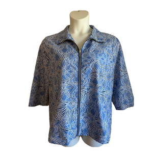 Weekends by Chicos Blue Pockets Unlined Lightweight Full Zip Jacket SKU0309